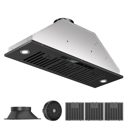 900 CFM Convertible Insert Range Hood in Black Stainless Steel with LED Light Gesture Sensing and Charcoal Filter