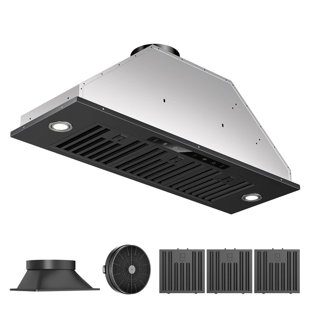 900 CFM Convertible Insert Range Hood in Black Stainless Steel with LED Light Gesture Sensing and Charcoal Filter