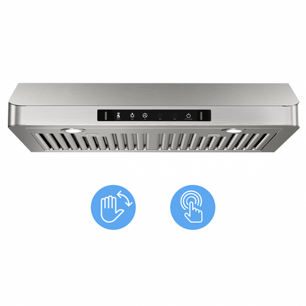 900CFM Ducted Under Cabinet Range Hood in Stainless Steel with 3-Way Venting Removable LEDS and Gesture Control