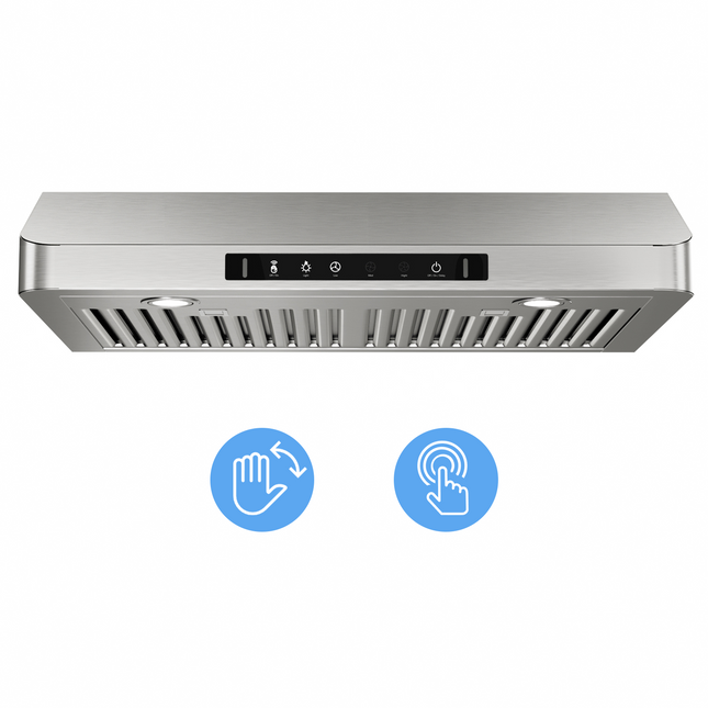 900CFM Ducted Under Cabinet Range Hood in Stainless Steel with 3-Way Venting Removable LEDS and Gesture Control