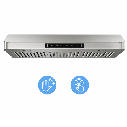 900CFM Ducted Under Cabinet Range Hood in Stainless Steel with 3-Way Venting Removable LEDS and Gesture Control