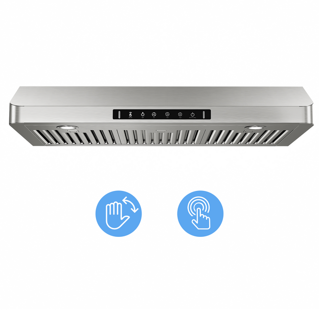 900CFM Ducted Under Cabinet Range Hood in Stainless Steel with 3-Way Venting Removable LEDS and Gesture Control