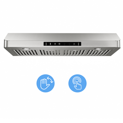 900CFM Ducted Under Cabinet Range Hood in Stainless Steel with 3-Way Venting Removable LEDS and Gesture Control