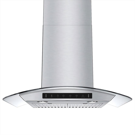 Wall Mount Range Hood Tempered Glass 900 CFM in Stainless Steel with LED Light and Remote Control