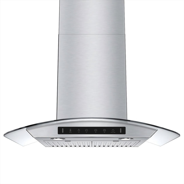 Wall Mount Range Hood Tempered Glass 900 CFM in Stainless Steel with LED Light and Remote Control