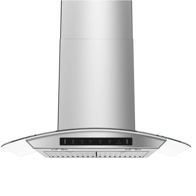 Wall Mount Range Hood Tempered Glass 900 CFM in Stainless Steel with LED Light and Remote Control