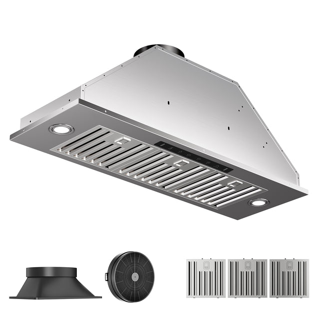 900 CFM Ducted Insert Range Hood in Stainless Steel with LED 4 Speed Gesture Sensing and Touch Control Panel