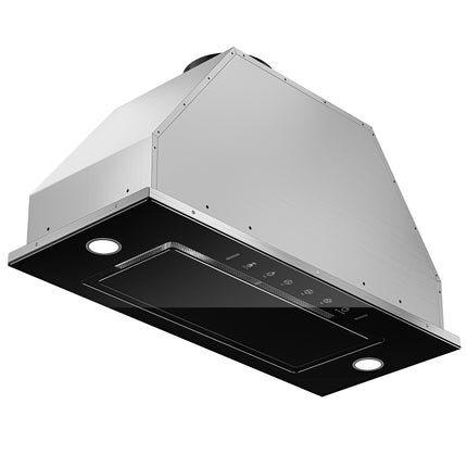 900CFM Convertible Insert Range Hood in Stainless Steel with Black Glass with LED Gesture Sensing, Charcoal Filter