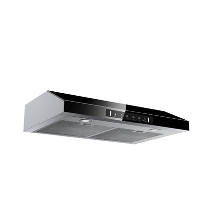 900 CFM Ducted Under Cabinet Range Hood in Stainless Steel and Black Glass with Baffle Filters and LED Lights