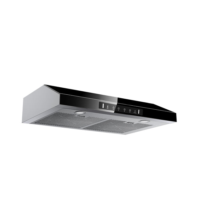 900 CFM Ducted Under Cabinet Range Hood in Stainless Steel and Black Glass with Baffle Filters and LED Lights